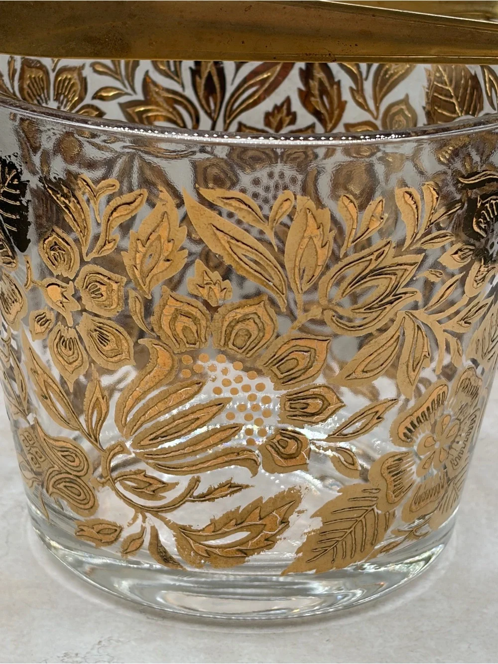 1960's Georges Briard MCM Persian Garden Ice Bucket And Tongs 22k Gold Embellish